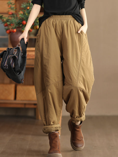 Plus Size Women Vintage Solid Spliced Padded Harem Pants