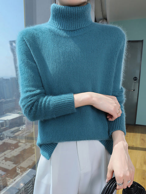 Women Autumn Turtleneck Soft Wool Solid Sweater