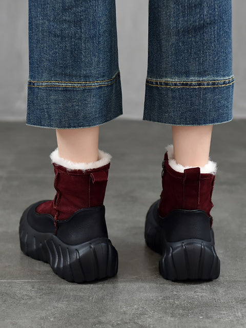 Women Winter Genuine Leather Fleece-lined Platform Boots