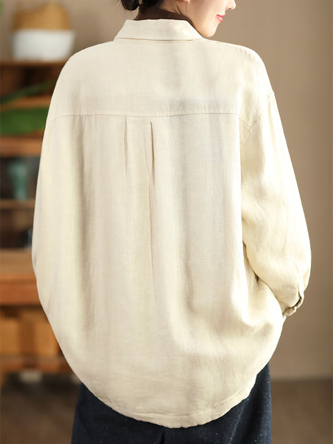 Women Casual Autumn Linen Solid Shirt Coat