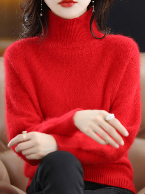 Women Autumn Solid Knit 100%Wool Turtleneck Sweater