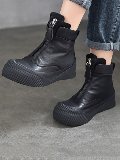 Women Vintage Vintage Leather Zipper Platform Boots