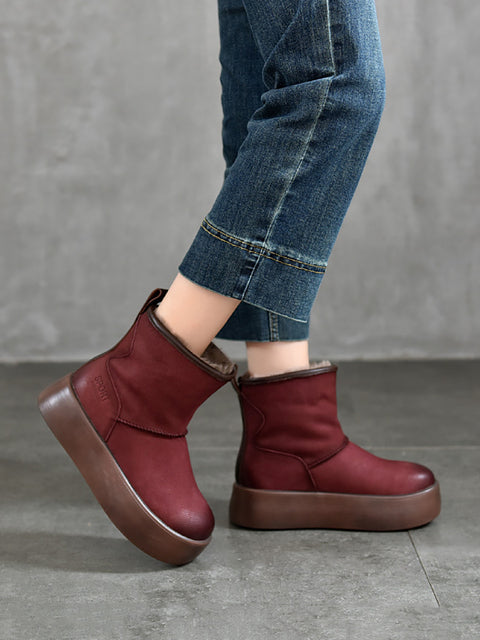 Women Winter Genuine Leather Fleece-lined Platform Boots