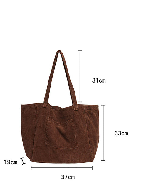 Women Casual Solid Large Corduroy Shoulder Bag