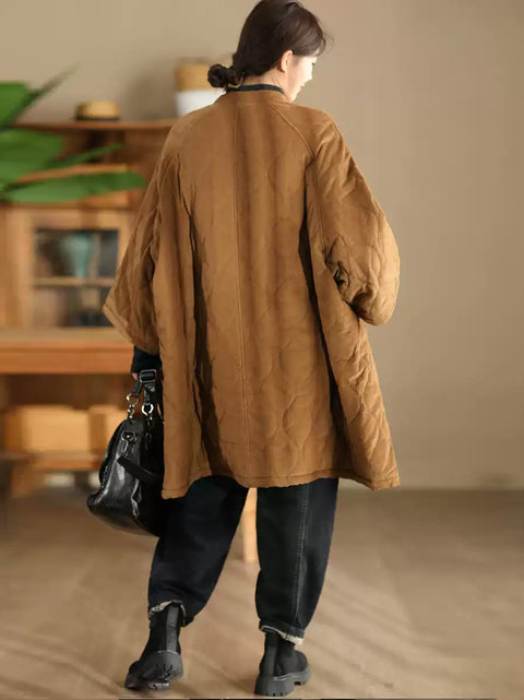 Women Autumn Casual Solid Warm Corduroy Padded Coat