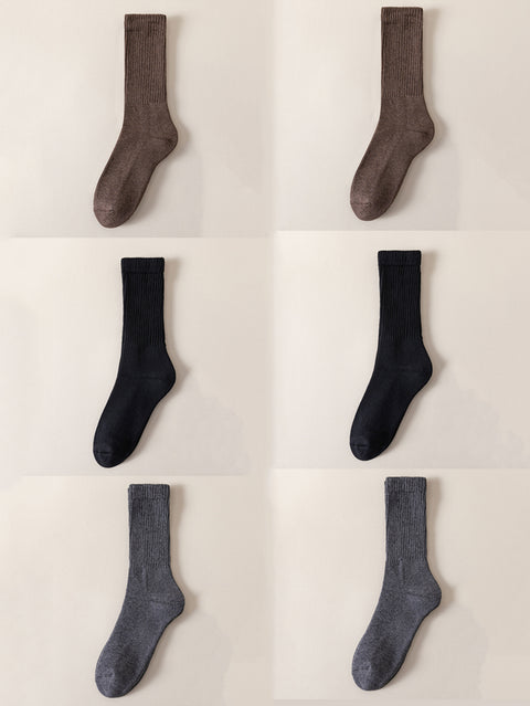 6 Pairs Women Solid Winter Cotton Socks