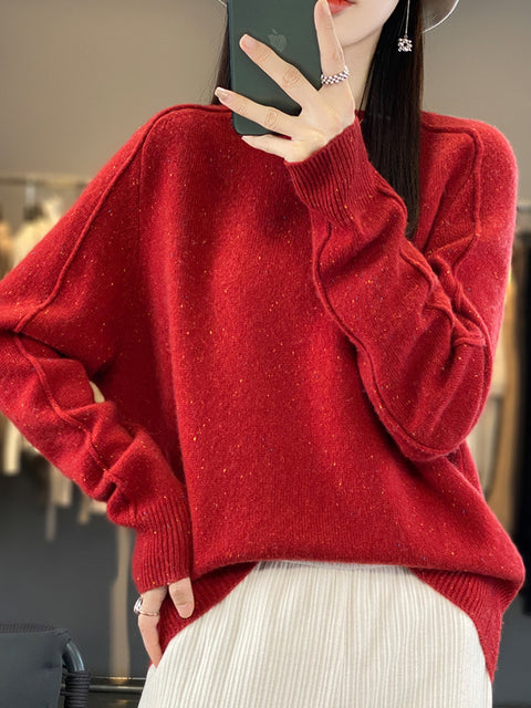 Women Casual Winter Solid Wool Knitted O-Neck Sweater