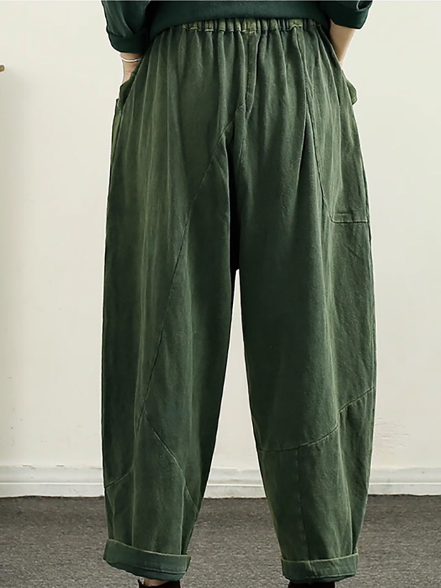 Women Summer Vintage Solid Pocket Harem Pants