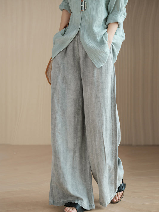 Women Vintage Solid Autumn Loose Linen Wide-leg Pants