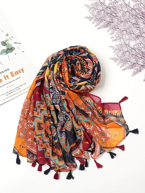 Bohemian Print Tassel Travel Shawl Scarf