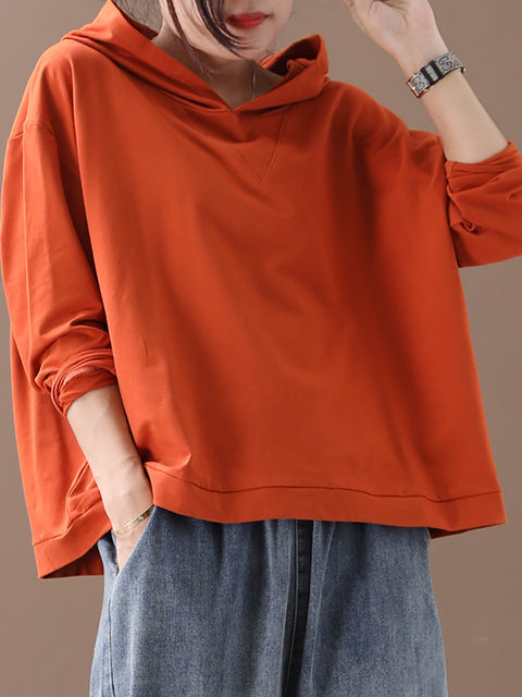 Plus Size Women Solid Color Casual Hooded Blouse