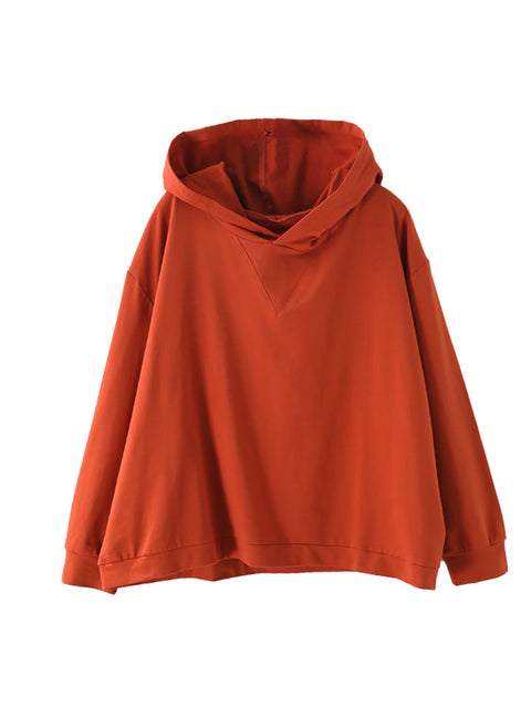 Plus Size Women Solid Color Casual Hooded Blouse