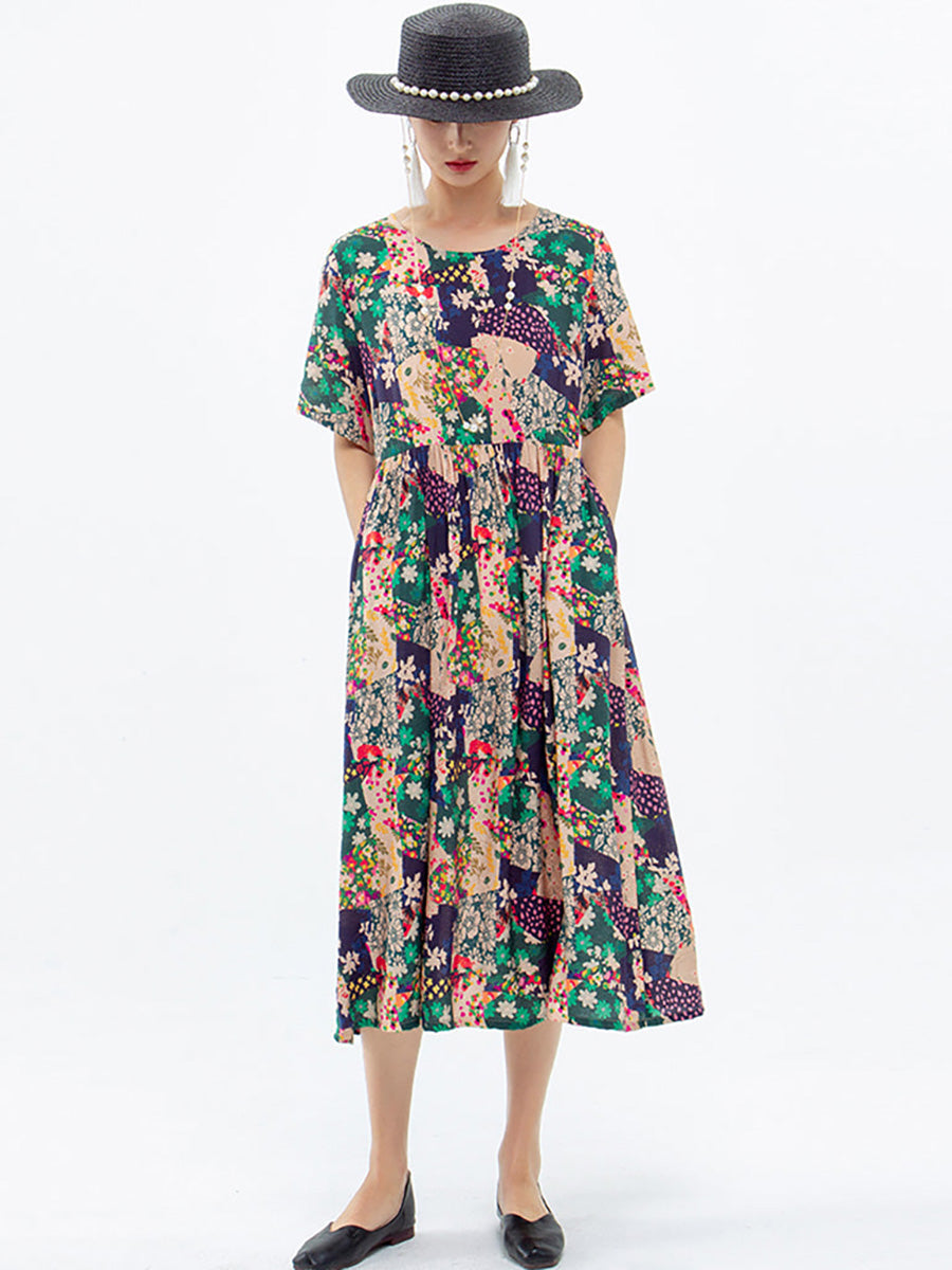 Plus Size Floral Prints Short Sleeve Summer Loose Dress