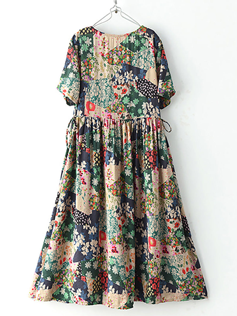 Plus Size Floral Prints Short Sleeve Summer Loose Dress