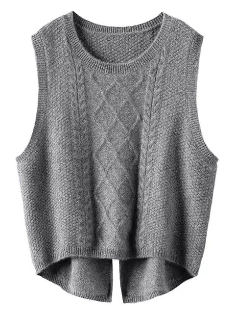 Women Retro Winter Solid Jacquard Vest