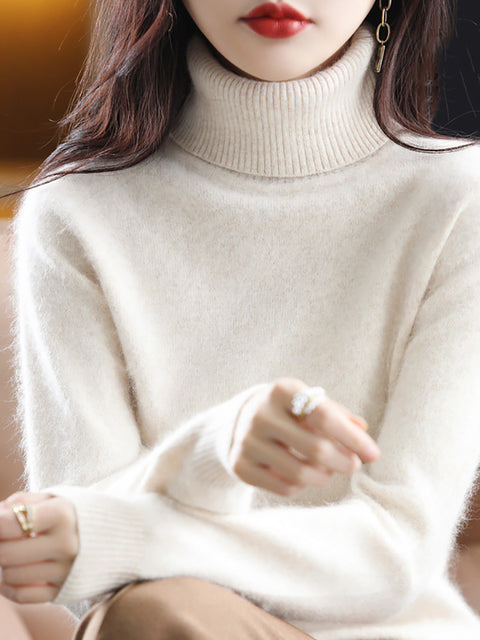 Women Autumn Casual Turtleneck Soft Cashmere Sweater