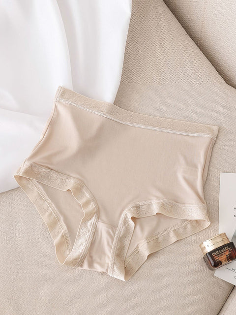 Women Casual Solid Silk Seamless Mid-Waist Underwear