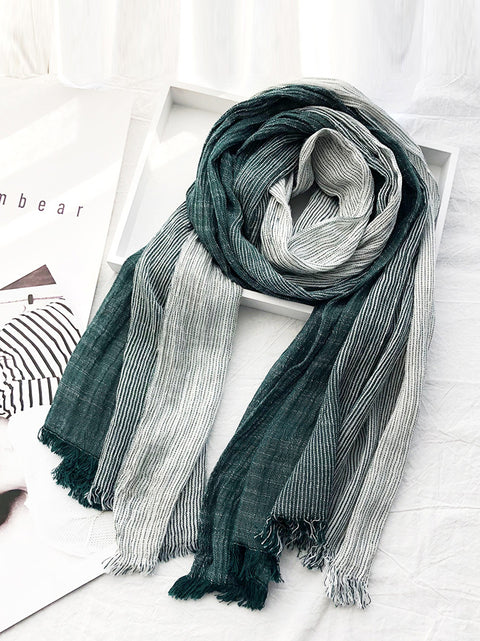 Spring Artsy Stripe Cotton Tassel Soft Scarf