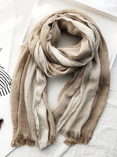 Spring Artsy Stripe Cotton Tassel Soft Scarf