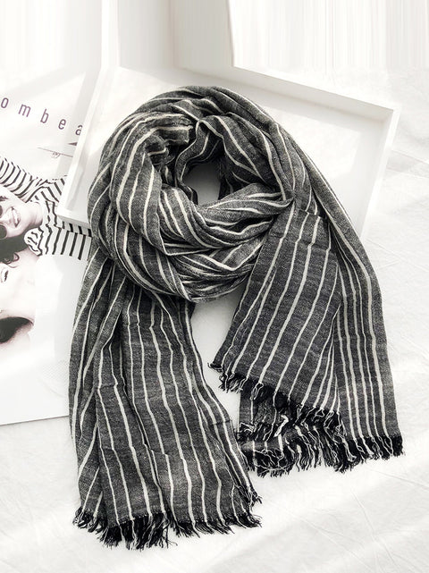 Women Vintage Stripe Tassel Soft Scarves