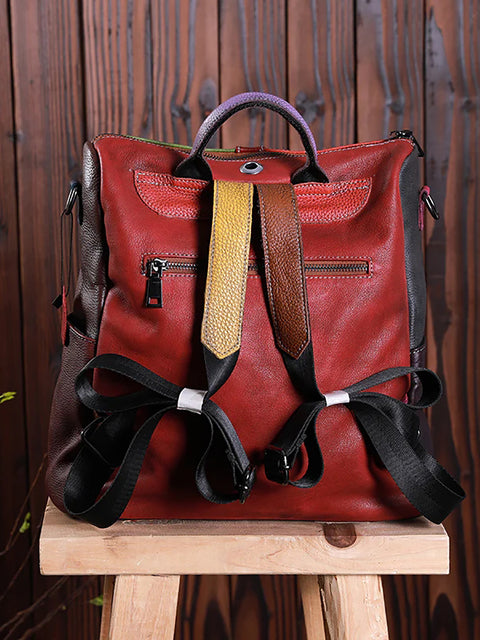 Multicolor Women Leather Zipper Backpack