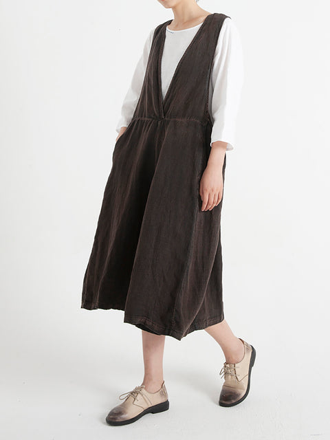 Linen Sleeveless Women Summer Loose Jumpsuit Overalls