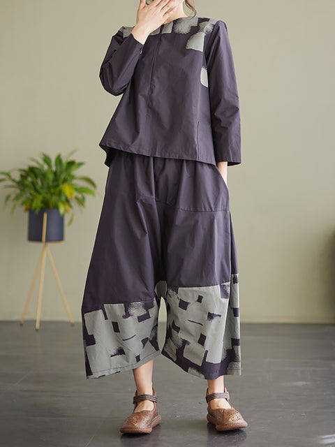 Women Elastic Waist Cotton Loose Wide Leg Pants