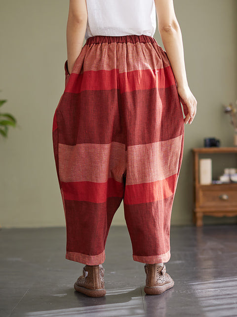 Stripe Elastic Waist Women Pleated Lantern Loose Pants