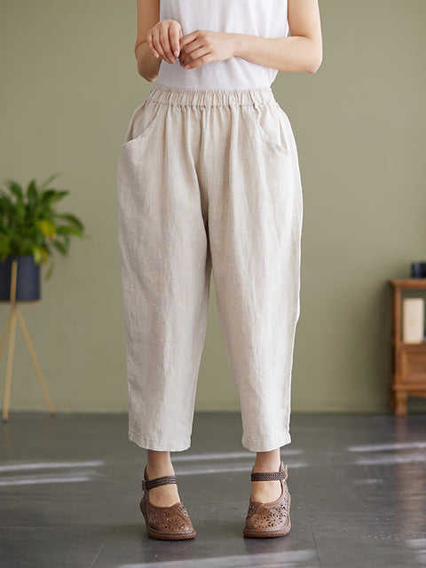 Plus Size Women Linen Loose Wide Leg Pants