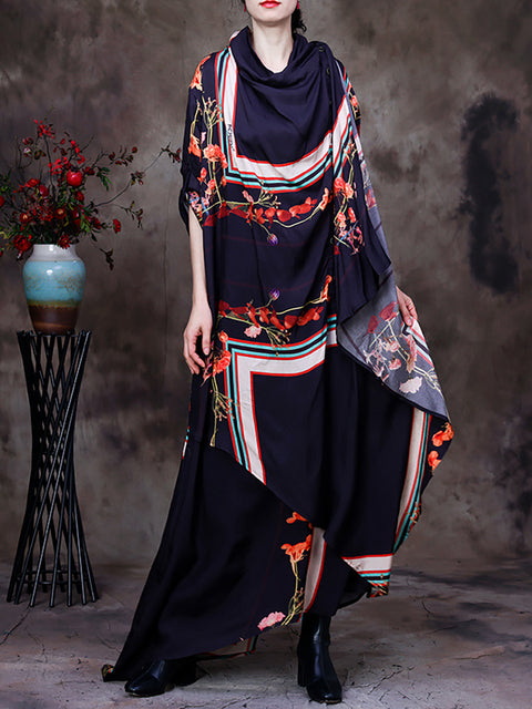 Irregular Floral Vintage Loose Maxi Dress