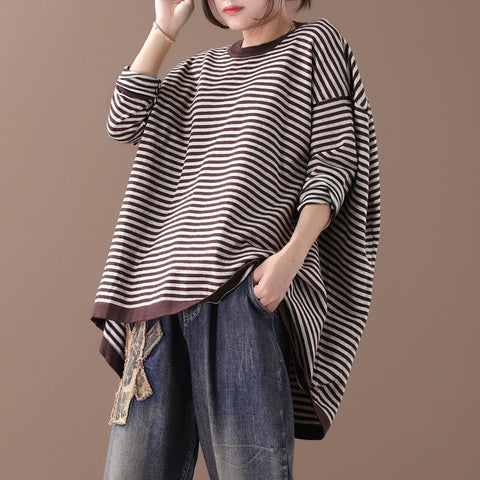 Buykud Ultra-loose Classic Striped Round Neck Sweater