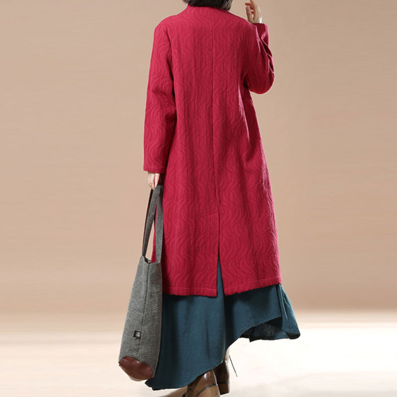 Chic Frog Stand Collar Long Sleeves Literature Red Autumn Women Dress - Buykud