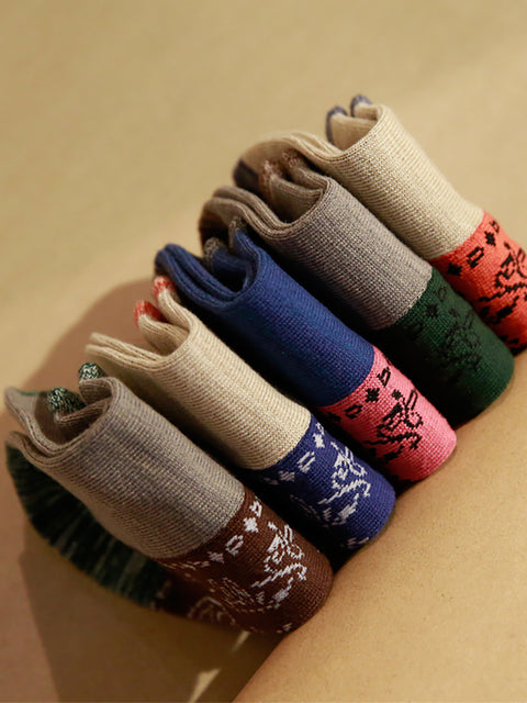 Spring Autumn Jacquard Color Matching Socks (5 Pairs)