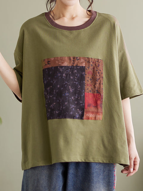 Patchwork Casual Summer Women Loose T Shirt