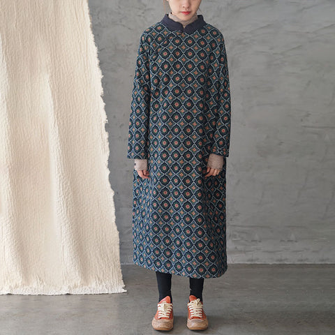 Retro Loose Stand Collar Winter Dress